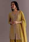Yellow Chinon Embroidered Kurta Palazzo Suit With Dupatta