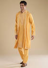 Yellow Resham Work Mens Kurta Set with Dupatta