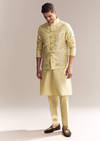 Yellow Silk Kurta Jacket Set For Men With Heavy Embroidery