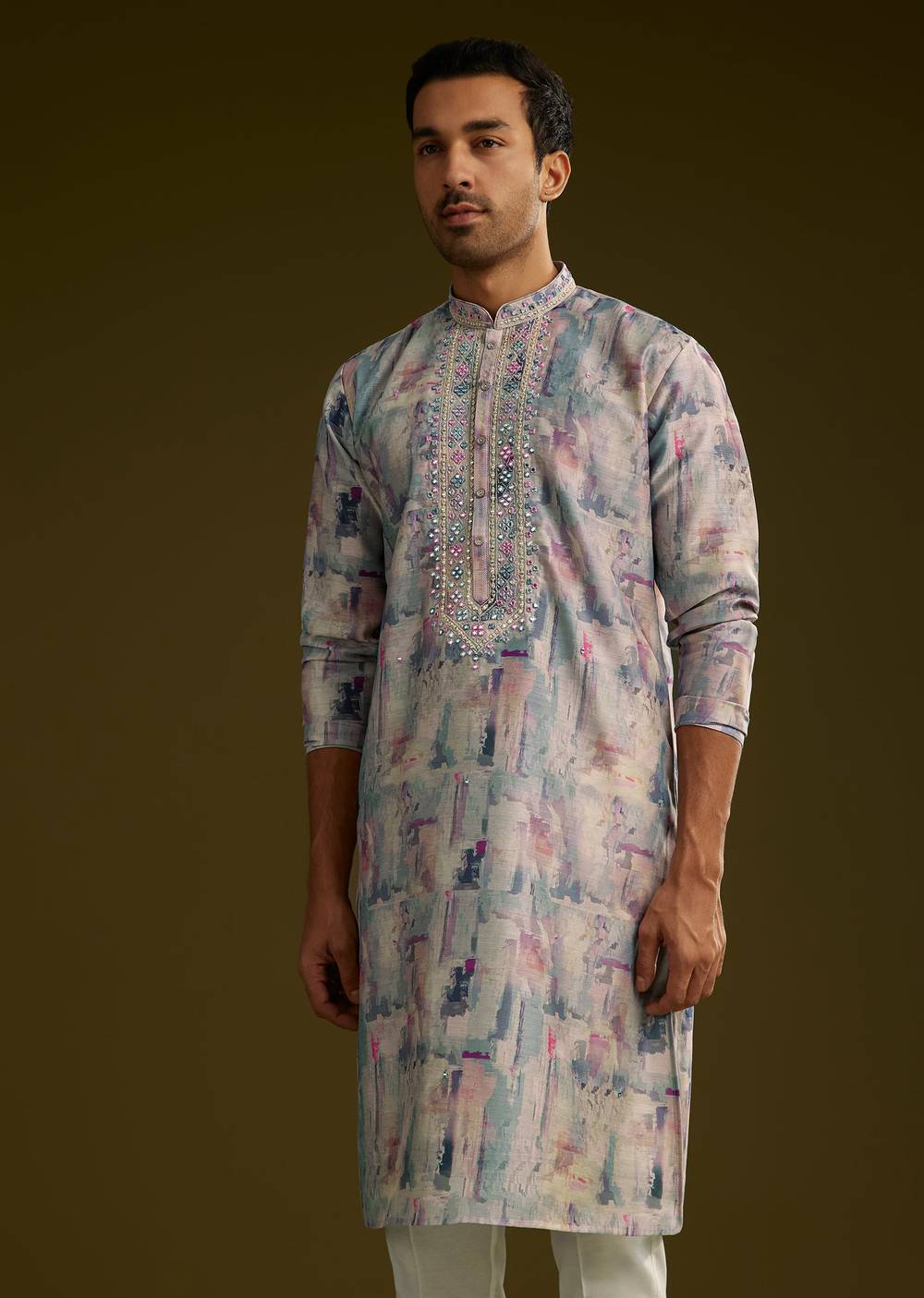 MultiColoredSilkKurtaSetWithAbstractPrint-sg309217 2