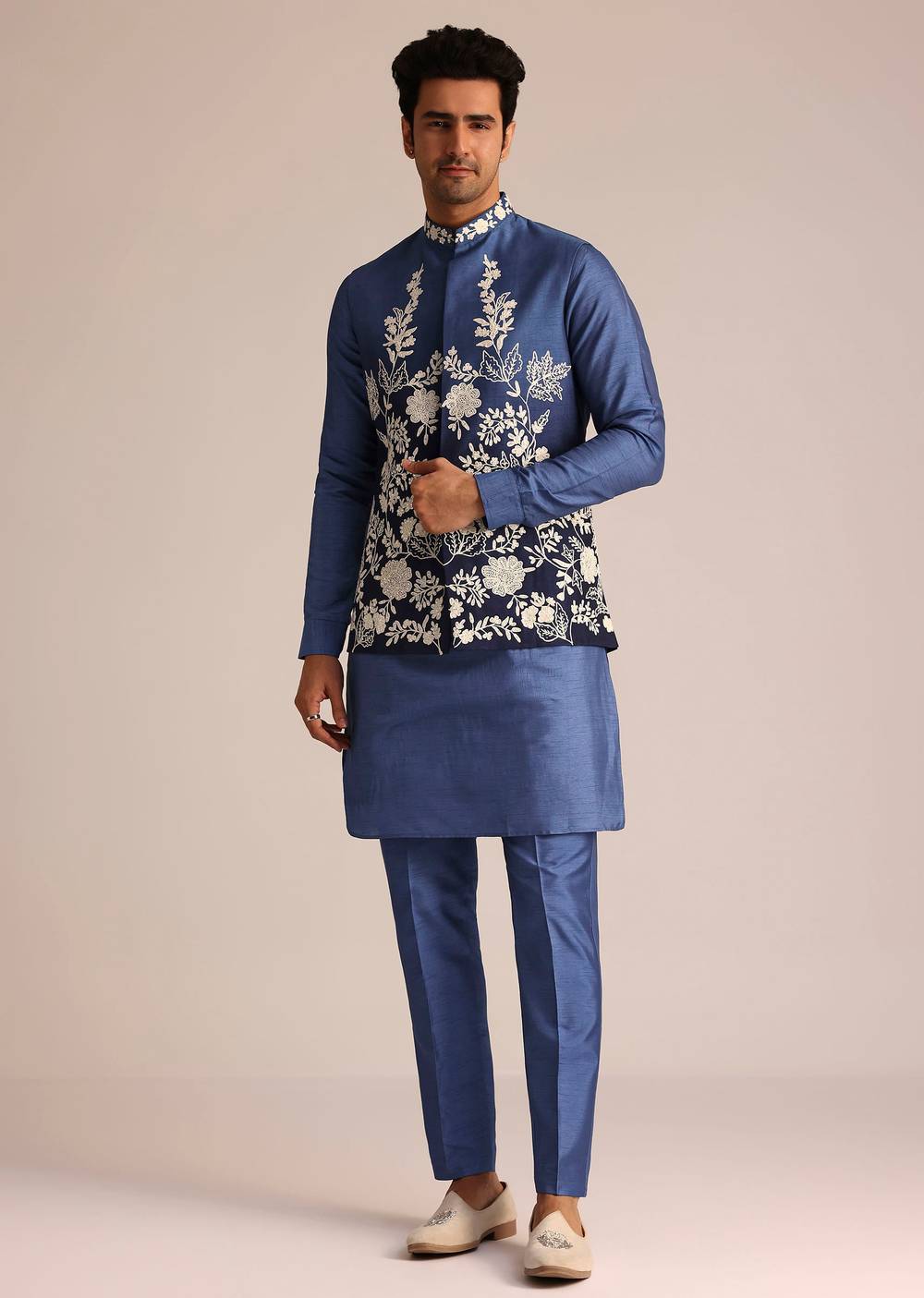blue silk jacket set with dori work-sg259797 6 cbc693a8-6561-4e5b-98c1-29ca7de2b4f3
