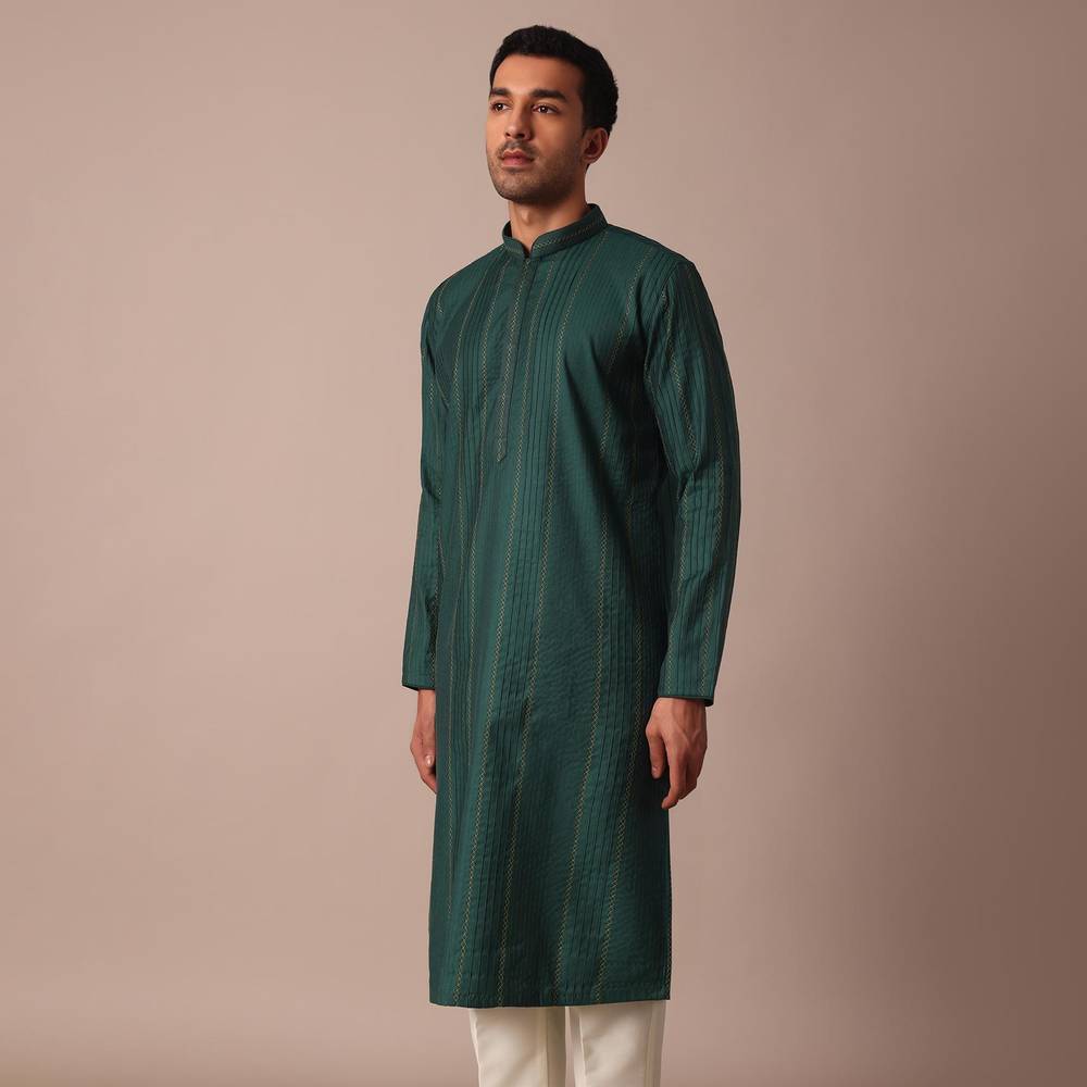 dark green kurta set with thread embrodiery-sg215240 6
