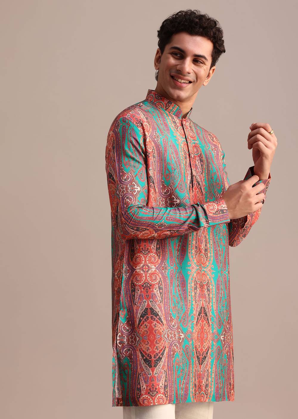 green printed kurta for men-sg246655 5