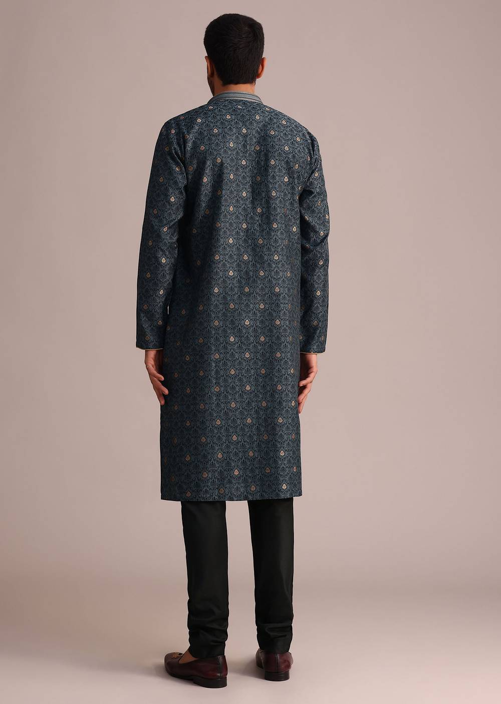 grey kurta set with foil printed buttis-sg246240 2