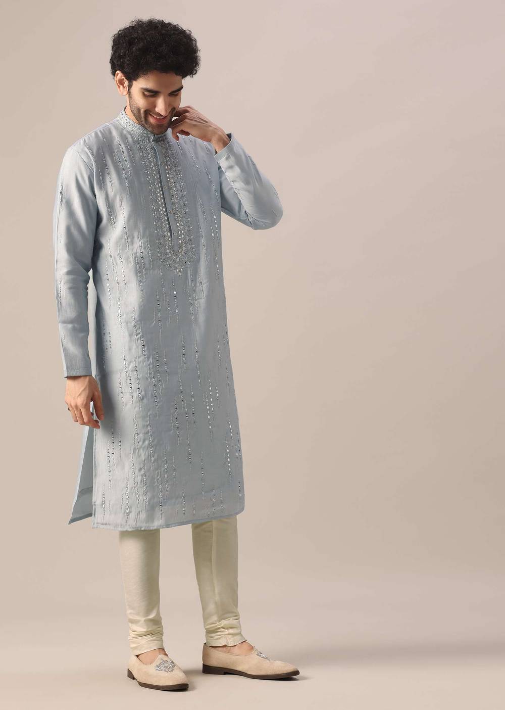 grey kurta set with mirror-sg181314 6
