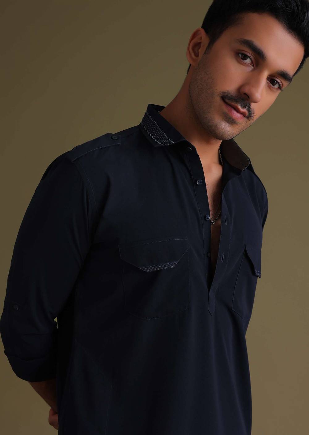 navy blue rayon pathani kurta set-sg146321 6