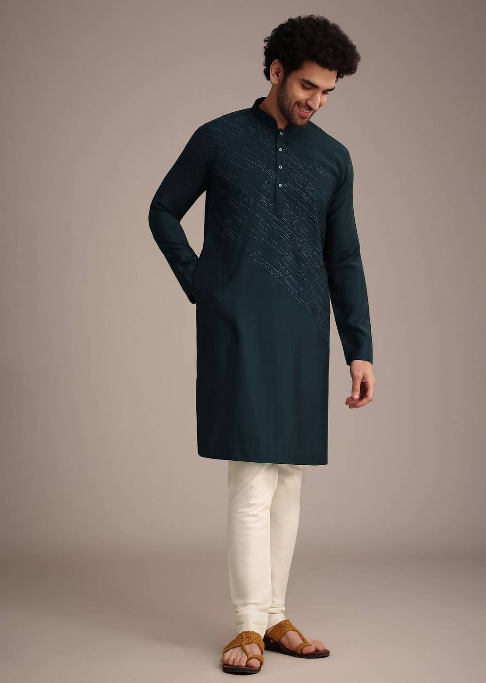 navy blue silk blend embroidered kurta set-sg246112 5