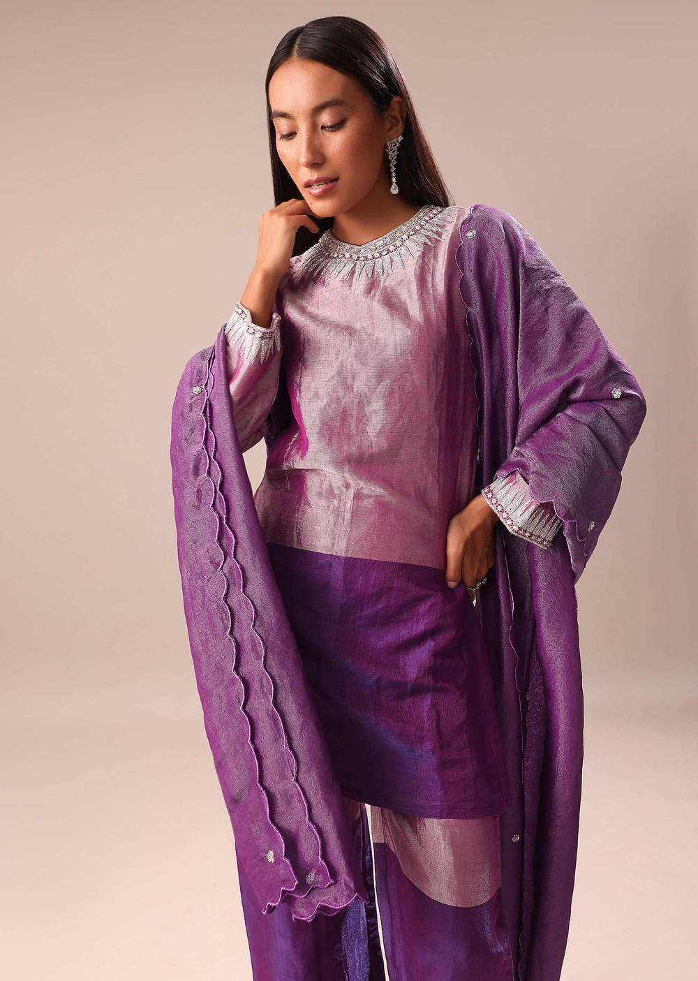 Purple Embroidered Kurta Palazzo Set Suit