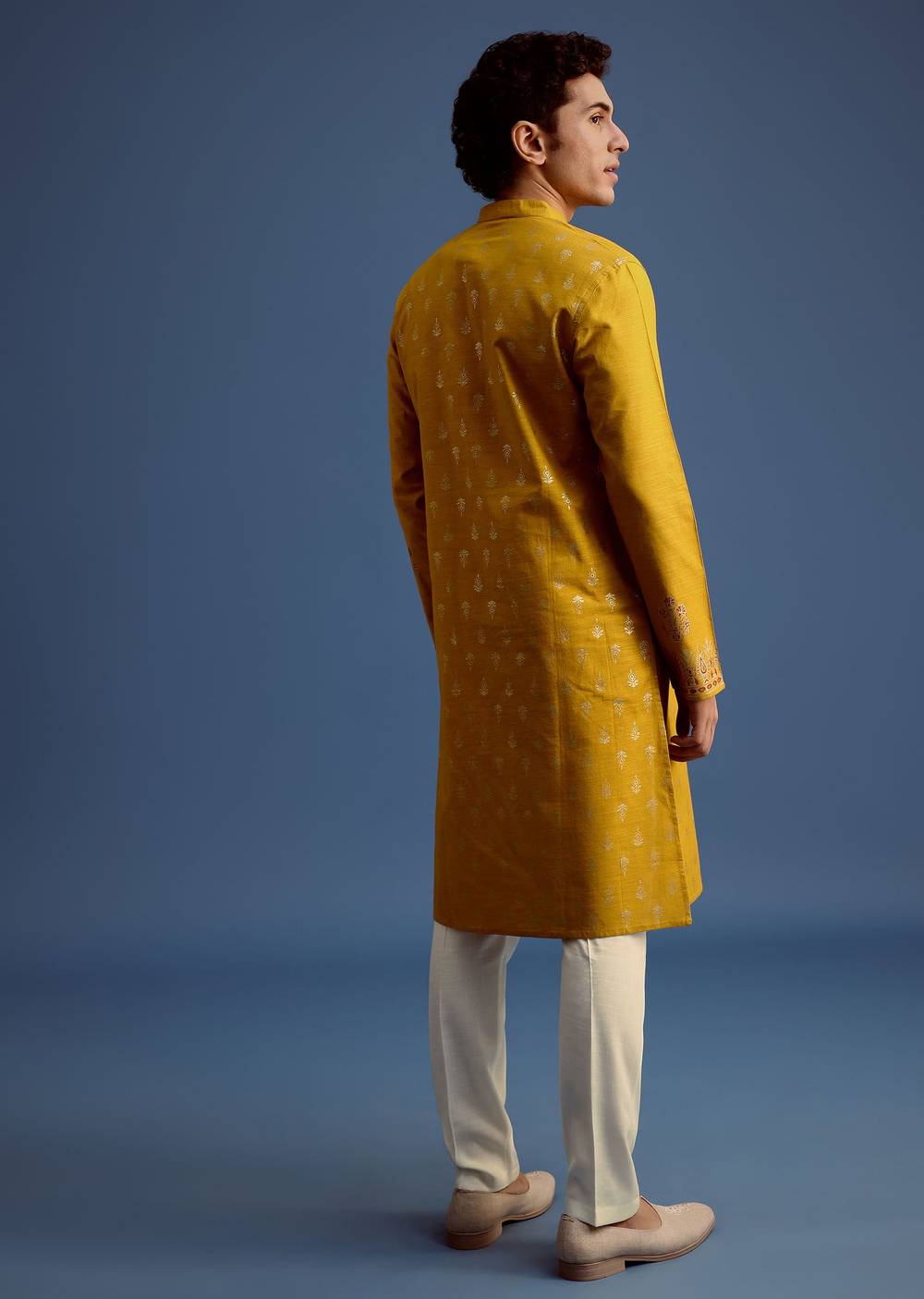 yellow hand block printed kurta set with foil work-sg264941 2