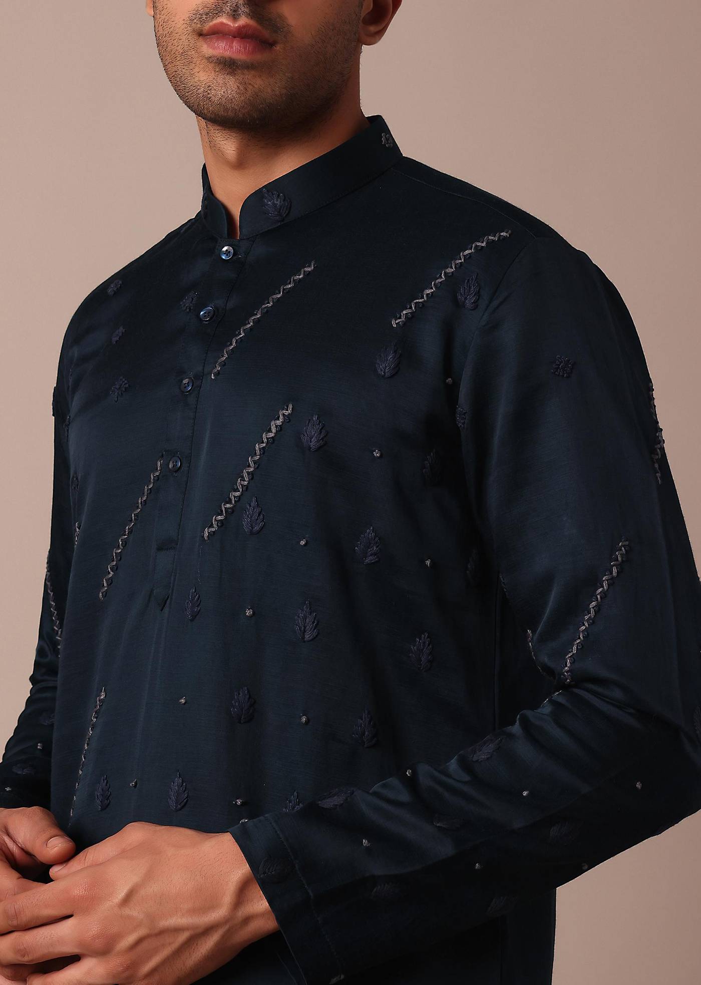 navy blue silk kurta set with hand work-sg219074 5
