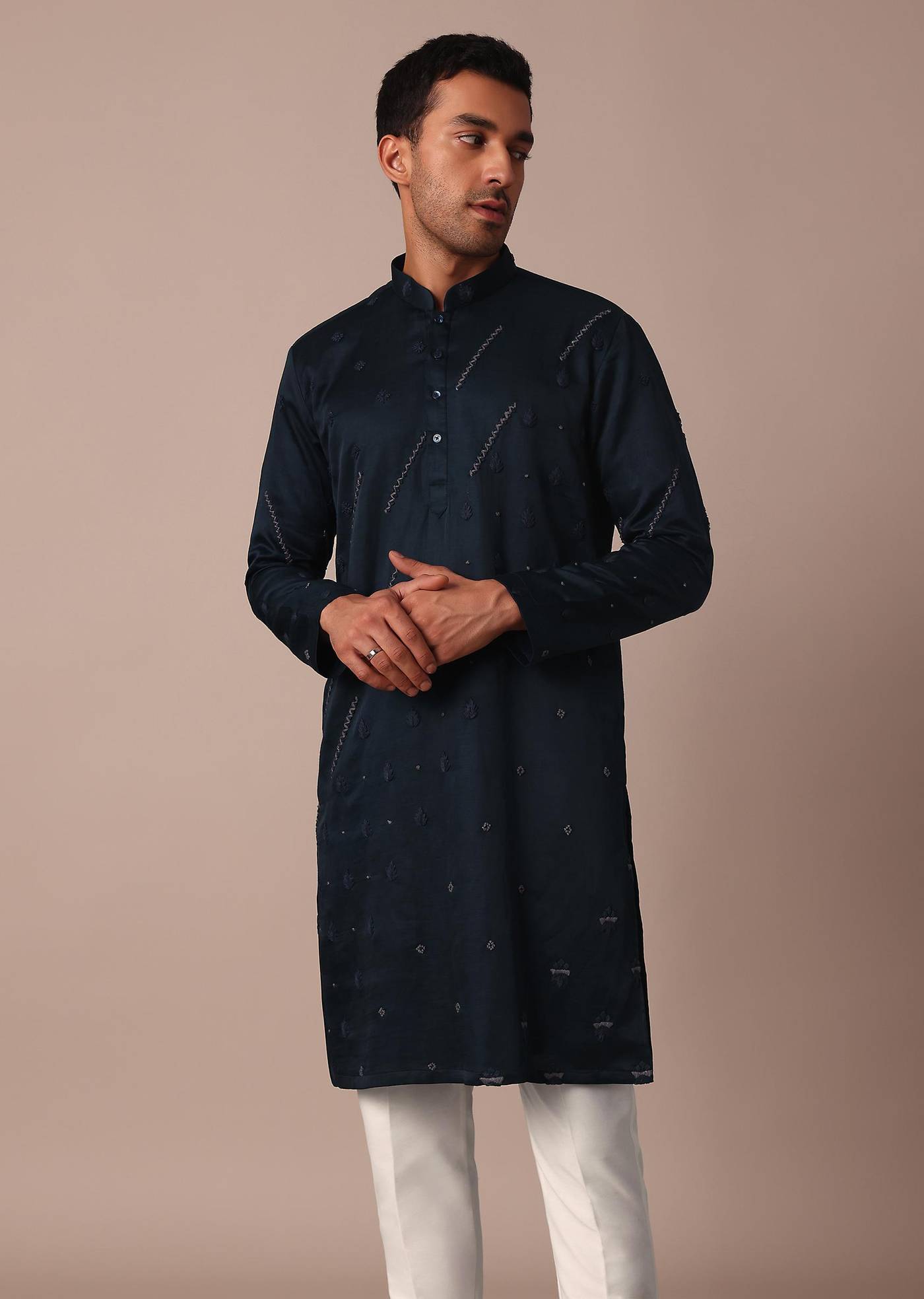 navy blue silk kurta set with hand work-sg219074 6