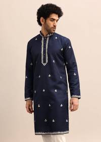 Blue Abla Work Kurta Set For Men