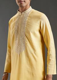 Yellow Chanderi Kashmiri Hand Work Kurta Set