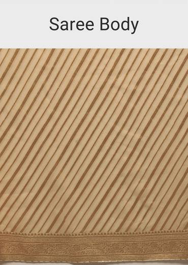 Gold Saree In Georgette With Woven Diagonal Stripes, Floral Pallu And Unstitched Blouse