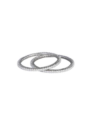 92.5 Sterling Silver Bangles With Studded Zirconia Stones Set of 2