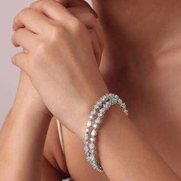 92.5 Sterling Silver Bangles With Zirconia Stones Set of 2