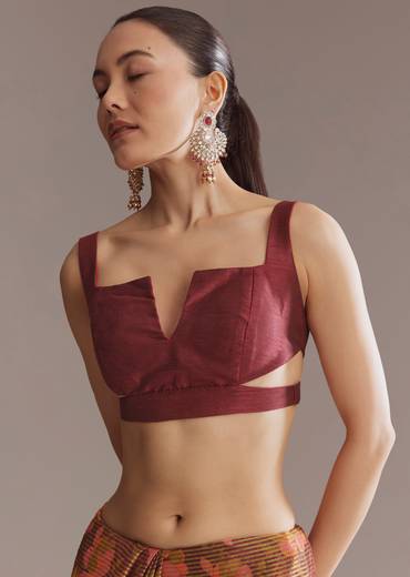 Brown Printed Tissue Lurex Saree With Zari Mirror And Cutdana Embroidery