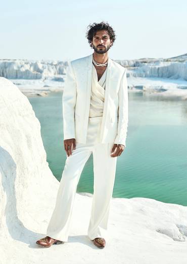 Ivory Blazer Set With Personalized Embroidery