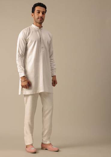 Off White Floral Embroidered Jacket Kurta Set