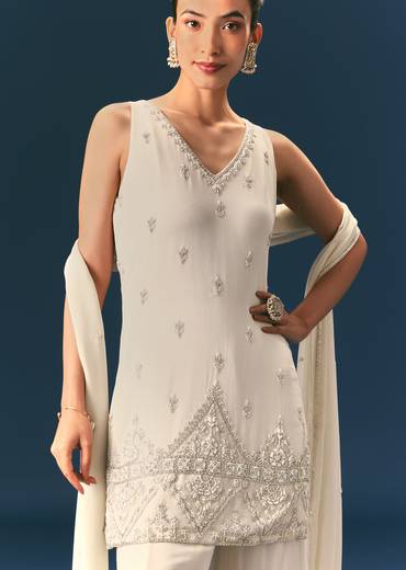 Off White Hand Embroidered Sharara Suit With Choker Dupatta