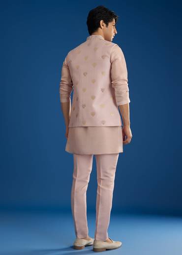 Peach Banarasi Embroidered Bandi Kurta Set