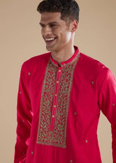 Pink Silk Kurta Set With Thread Resham Work