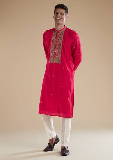 Pink Silk Kurta Set With Thread Resham Work