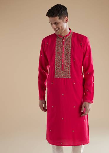 Pink Silk Kurta Set With Thread Resham Work