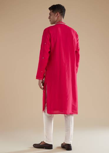 Pink Silk Kurta Set With Thread Resham Work
