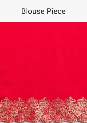 Red Satin Silk Butti Woven Saree With Scallop Brocade Border