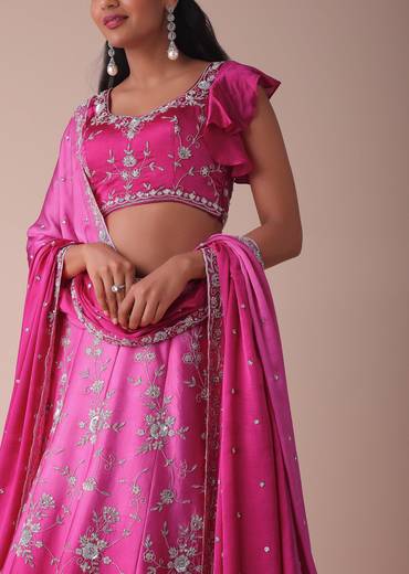 Hot Pink Ombre Lehenga With Handwork Embroidery