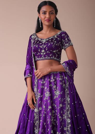 Violet Purple Ombre Lehenga With Handwork Embroidery