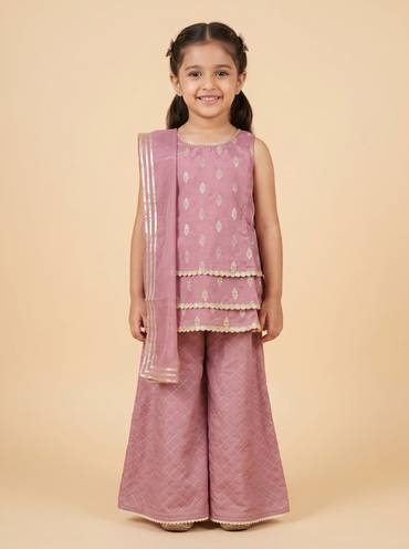 Mauve salwar sets with soft layers for girls