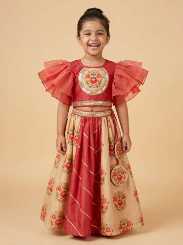 Red lehenga sets with floral charm for girls