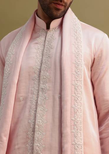 Peach Thread Work Kurta With Dupatta Set