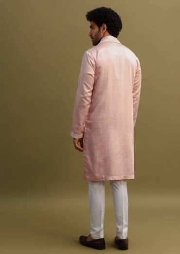 Peach Thread Work Kurta With Dupatta Set