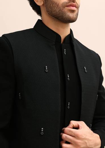 Black Velvet 3 Pc Jodhpuri Suit