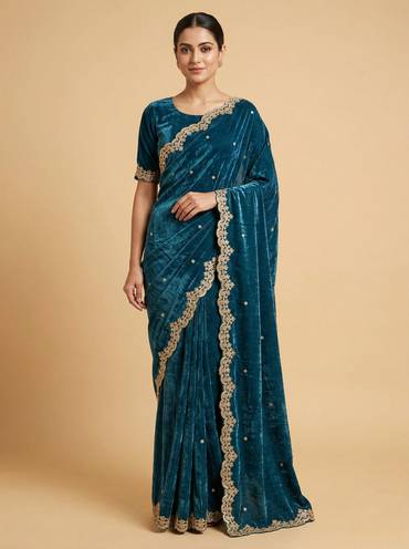 Bottle Green Intense Embroidered Saree