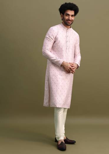 Lilac Threadwork Men Kurta Set