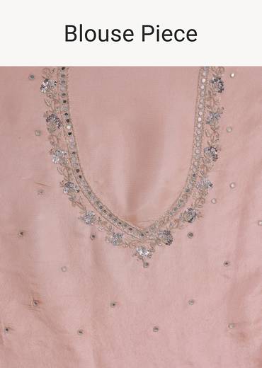 Peach Tissue Saree With Mirror Embroidered Border