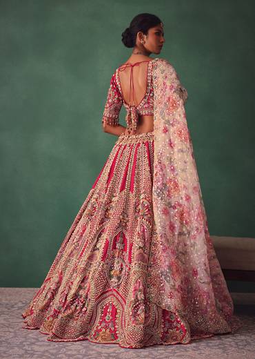 Red Bridal Lehenga With V Neck Blouse Back Dori And Dupatta