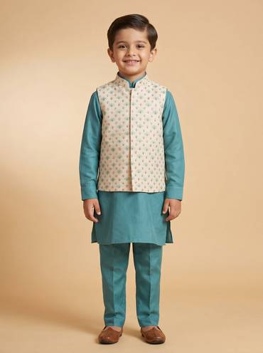 Teal jacket sets with refined detail for boys