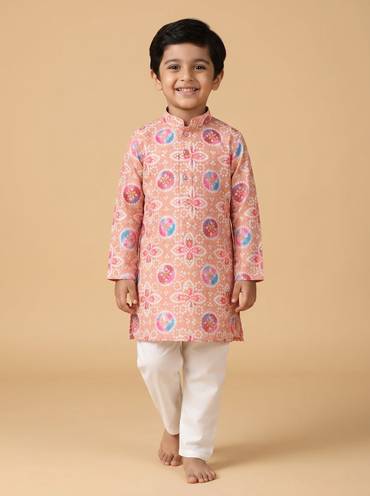 Pink kurta sets with subtle prints for boys