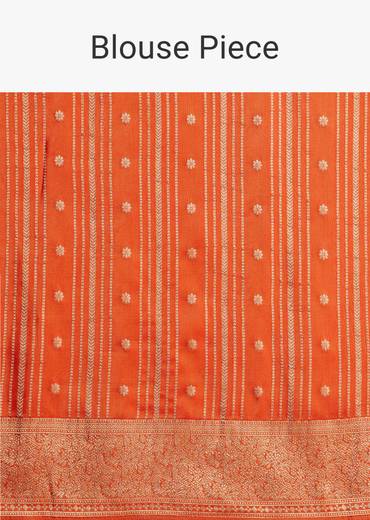Orange Dola Silk Saree With Zari Border And Pallu