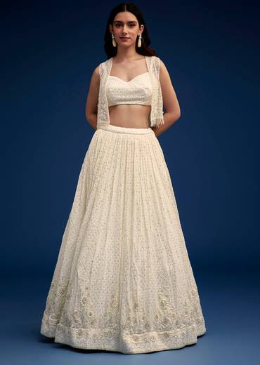 Ivory Embroidered Lehenga Set With Jacket