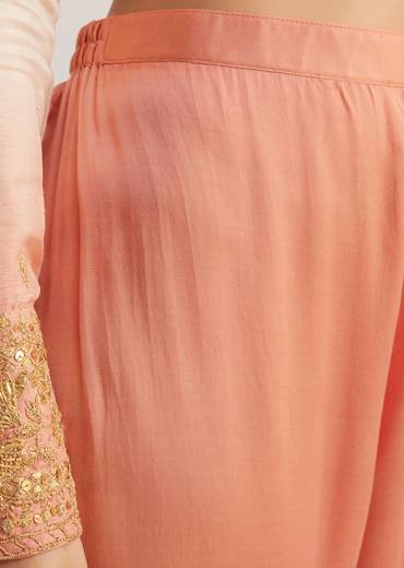 White and Peach Ombre Embroidered Suit