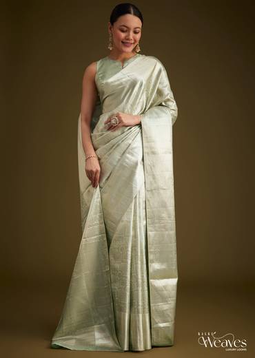 Greenish Silver Kanjivaram Silk Saree