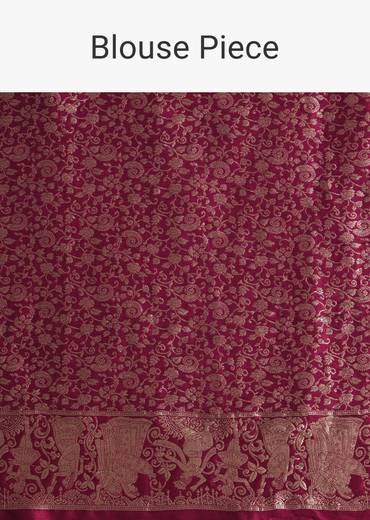 Wine Dola Silk Saree With Zari Motifs