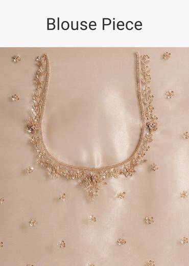 Copper Tissue Embroidered Saree With Heavy Hand Embroidery