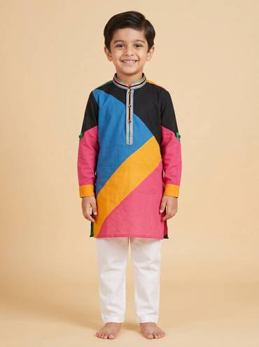 Multi color kurta sets with bold contrast for boys